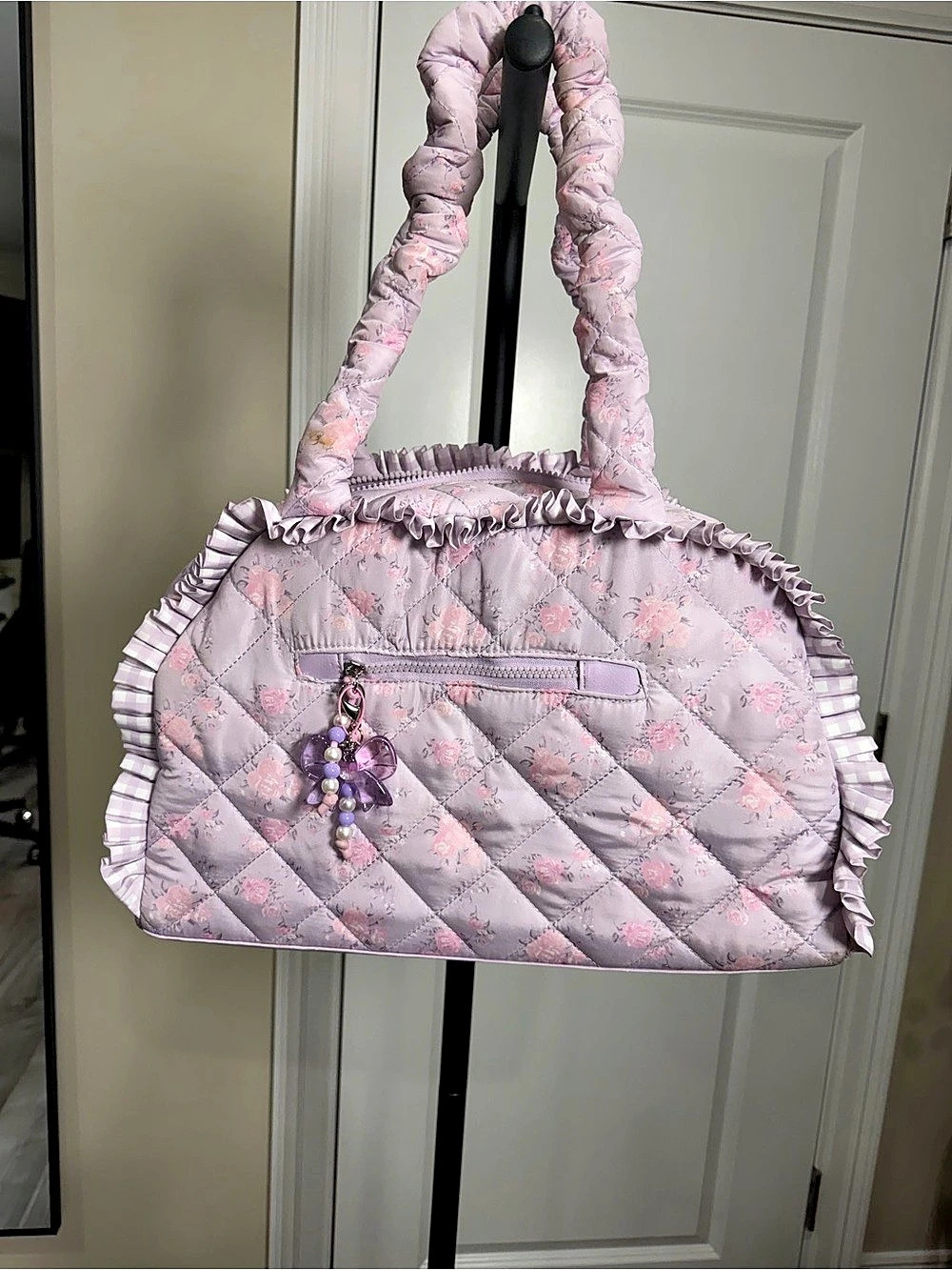 Floral Quilted Shoulder Baby Bag in Pink & Purple